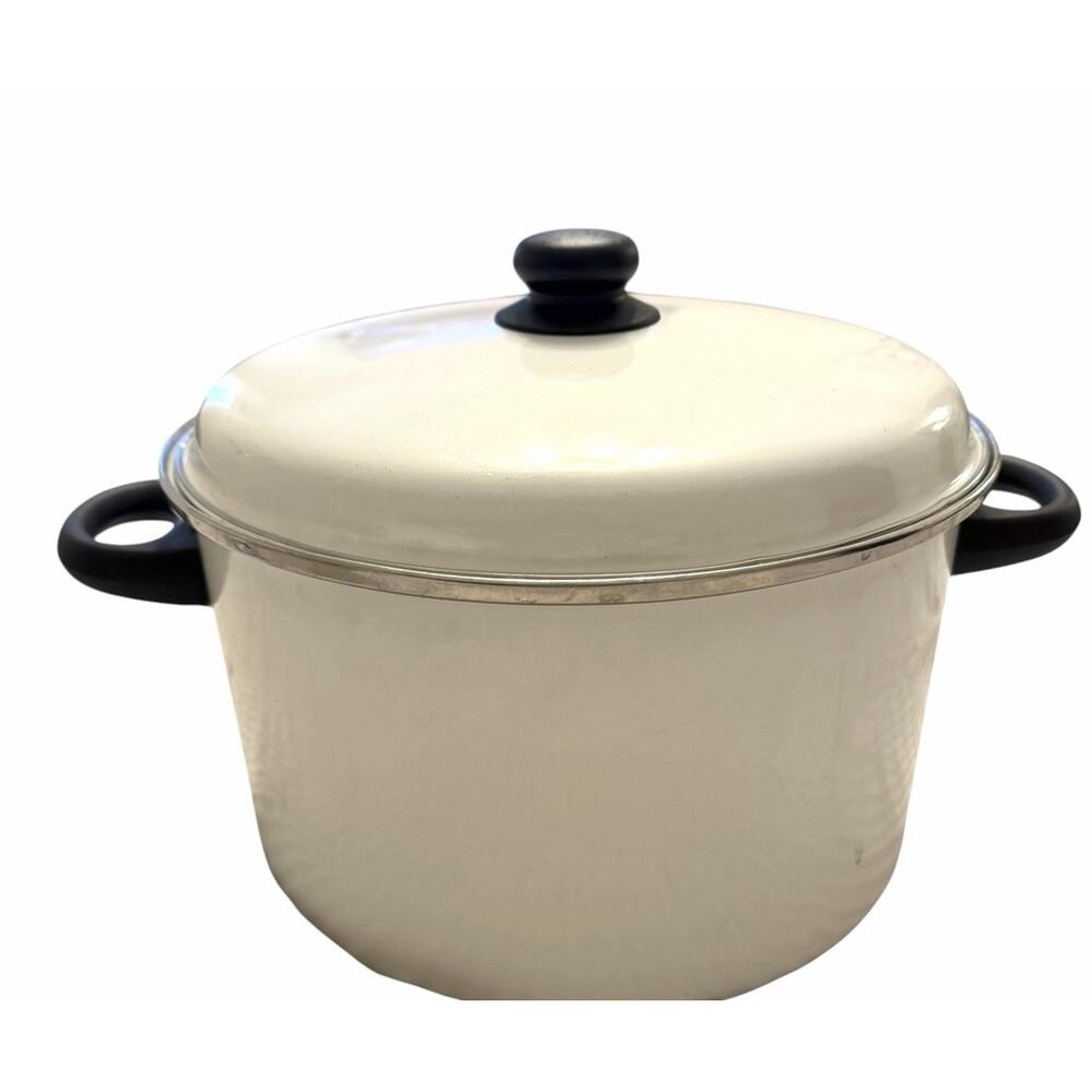 Vintage Megaware Enamel Stock Pot 12 Quart White Made in Spain 3602-C